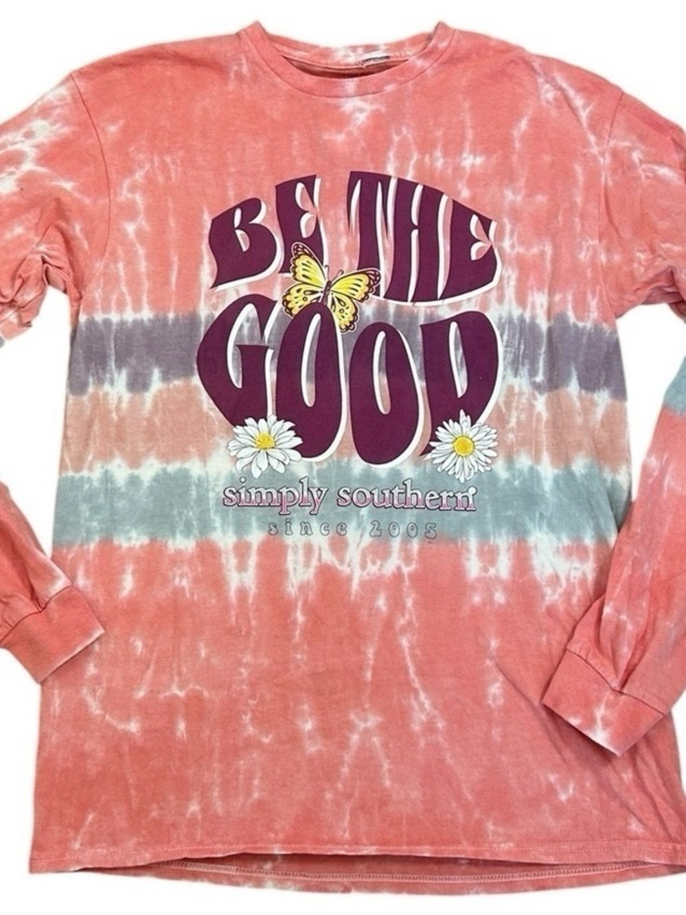 Simply Southern Coral Tie-Dye Long Sleeve Tee - "Be The Good"
